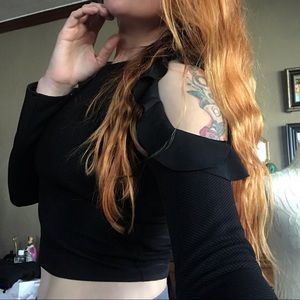 Zara Black Cold Shoulder Long Sleeve Crop Top M